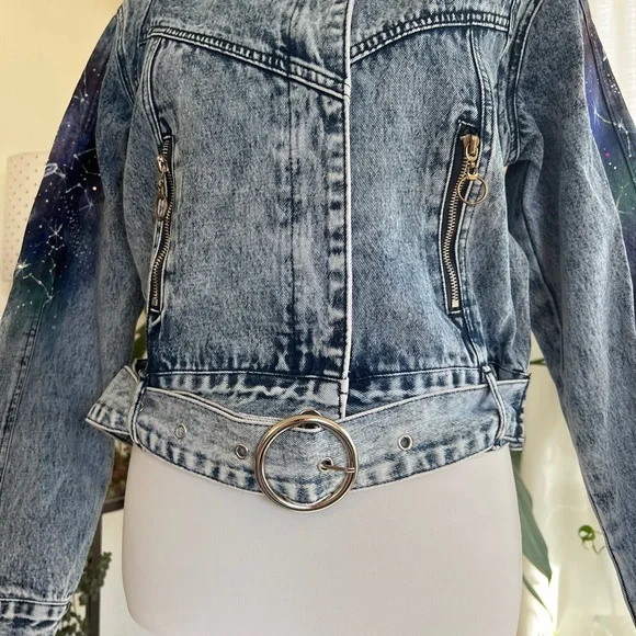 Galaxy Hand Painted Vintage Retro Denim Jean Jacket S/M - Picture 5 of 13